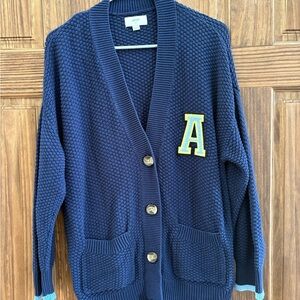 Aerie Navy Cardigan with Yellow Letter Patch